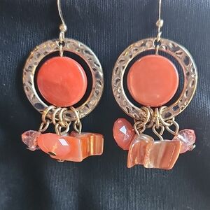 Elegant Gold and Orange Dangle Earrings